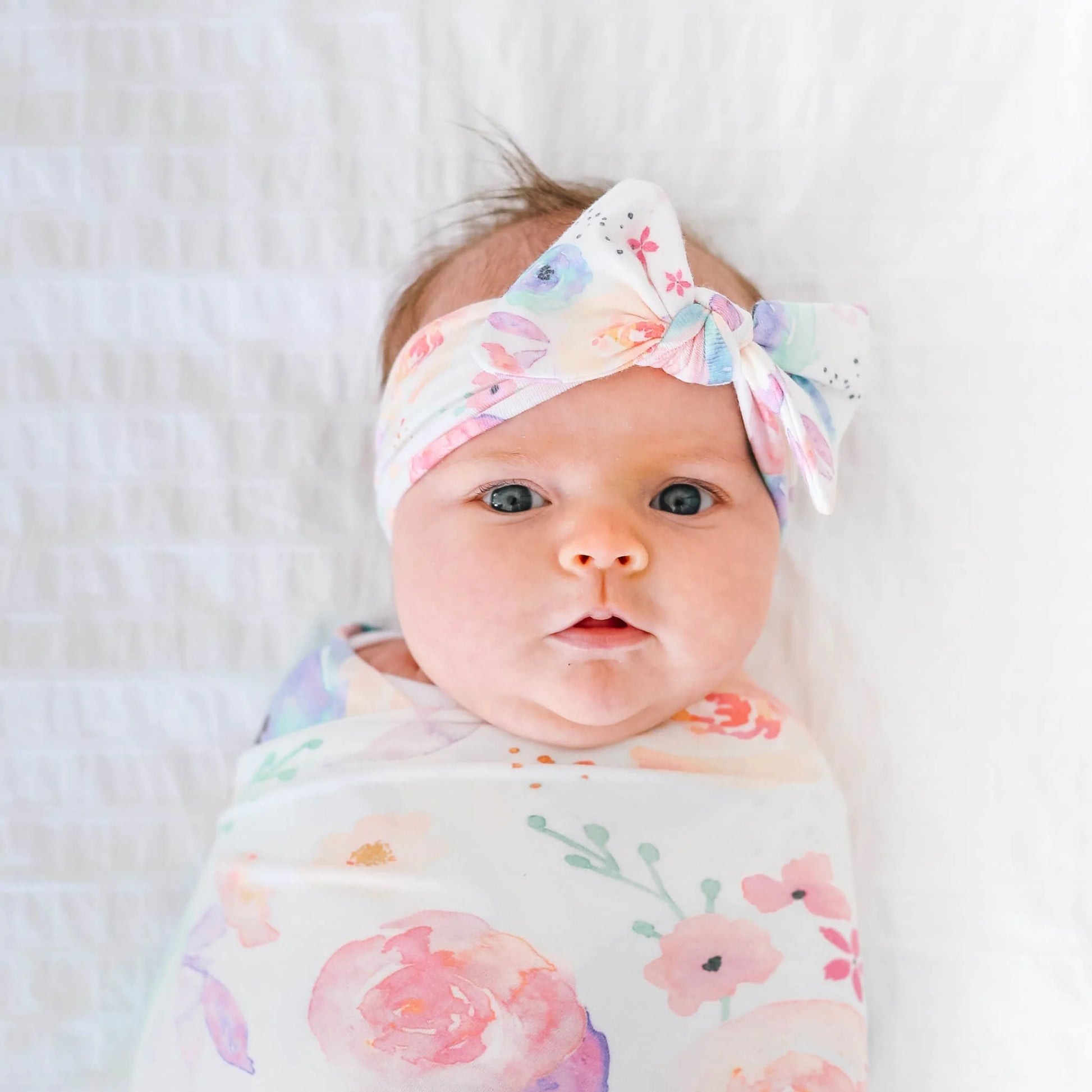 Copper Pearl Bloom Knit Headband with bow, soft stretch knit fabric for babies and toddlers, stylish and comfortable accessory