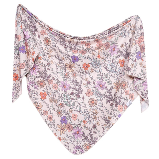 Copper Pearl Flora Knit Swaddle Blanket featuring a soft floral pattern and cozy knit texture for babies.
