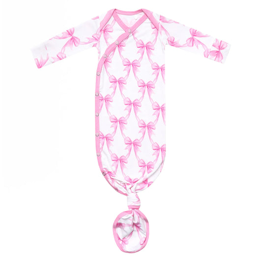 Copper Pearl Bow My Gosh bamboo newborn knotted gown with a cute bow, soft fabric, and comfortable fit for babies.