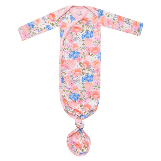 Copper Pearl Penelope bamboo newborn knotted gown with long sleeves and a soft, cozy design for infants.