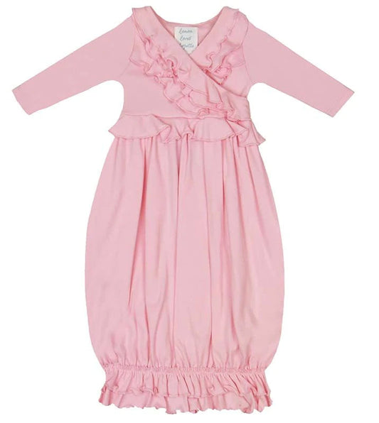 Lemon Loves Lime Jenna Gown in Rose Shadow featuring a floral pattern with lemons and limes on lightweight fabric.