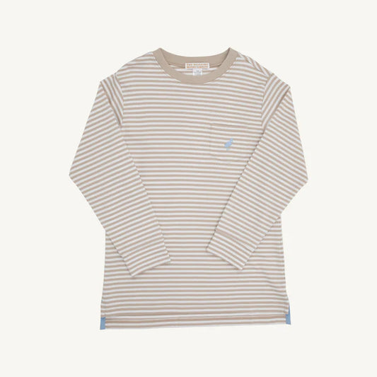 Keeneland Khaki Stripe Long Sleeve Carter Crewneck