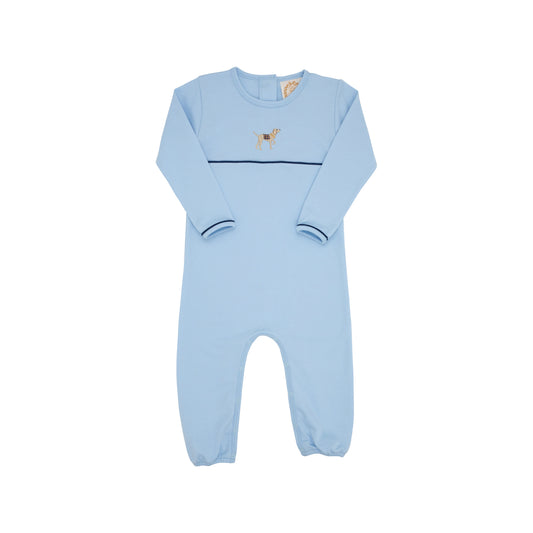 The Beaufort Bonnet Company - Beale Street Blue/Nantucket Navy Long Sleeve Bradford Romper - Dog