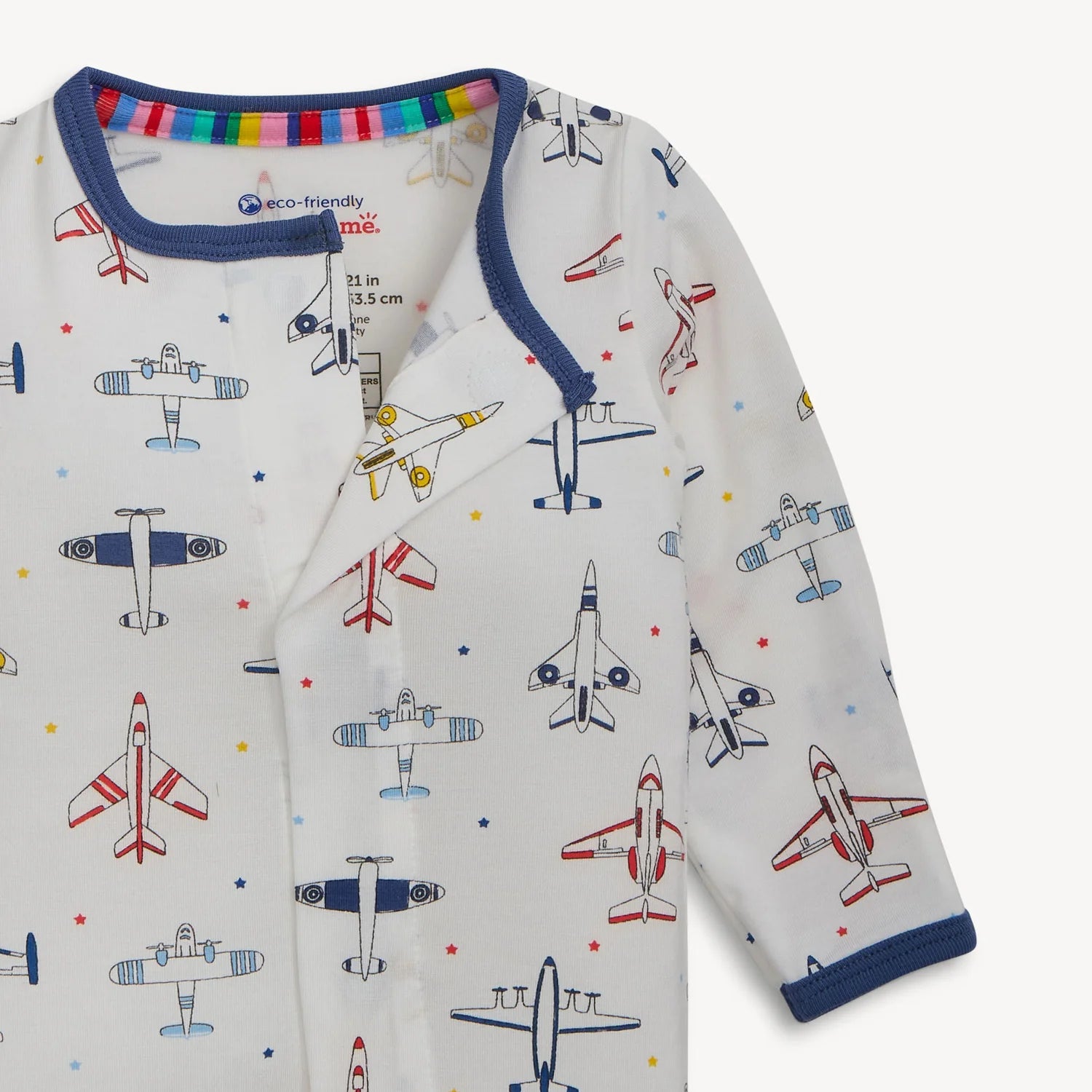 Magnetic Me Just Plane Fun modal magnetic footie with airplane print, soft fabric, and snap closures for easy dressing.