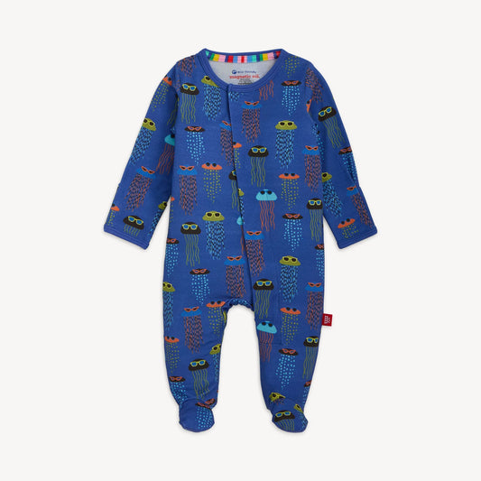 Magnetic Me Jellato Modal Magnetic Footie with snap closures, soft fabric, and colorful print for infants.