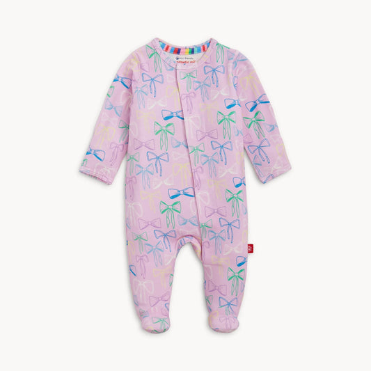 Magnetic Me Take a Bow Modal Magnetic Footie in soft modal fabric with playful bow design for infants.