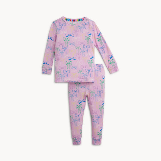 Magnetic Me Take a Bow Modal magnetic long-sleeve pajama set with bow accents, soft and comfortable for bedtime.