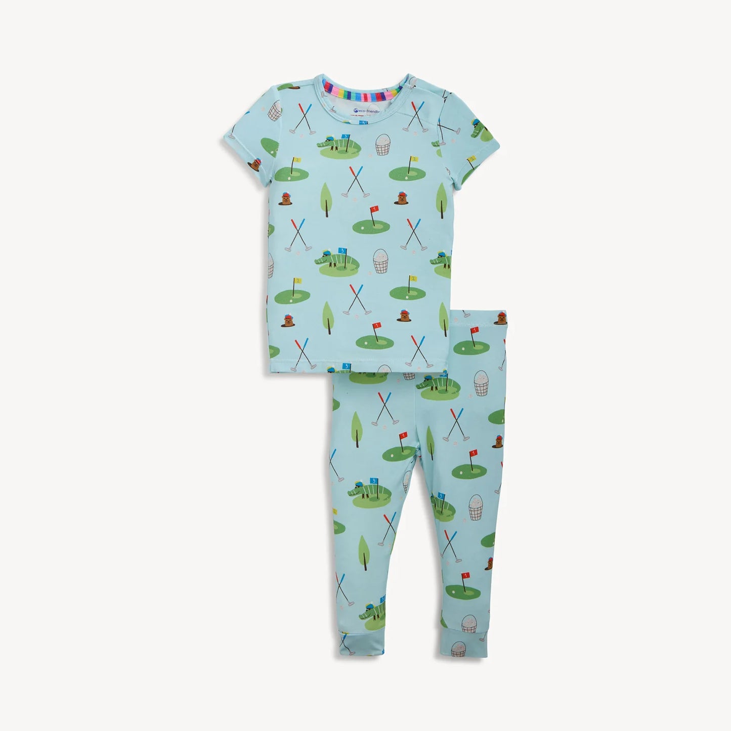 Magnetic Me Gopher It Modal Magnetic PJ Set for infants, soft and comfortable pajamas with playful gopher design in blue and white.