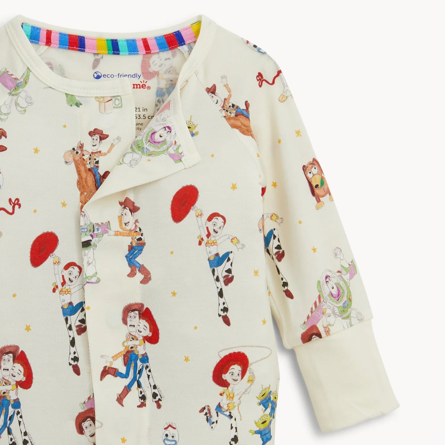 Toy Story Woody & Friends Magnetic Me convertible coverall for babies, featuring a playful modal fabric design with magnetic closures.