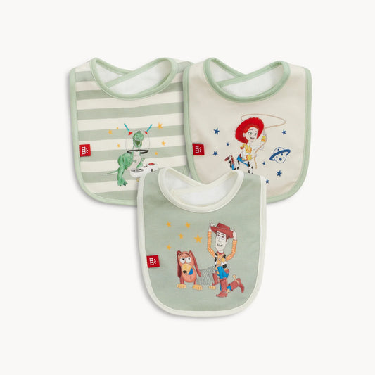 Toy Story Woody & Friends modal magnetic bib 3-pack by Magnetic Me, featuring colorful character designs on soft fabric.