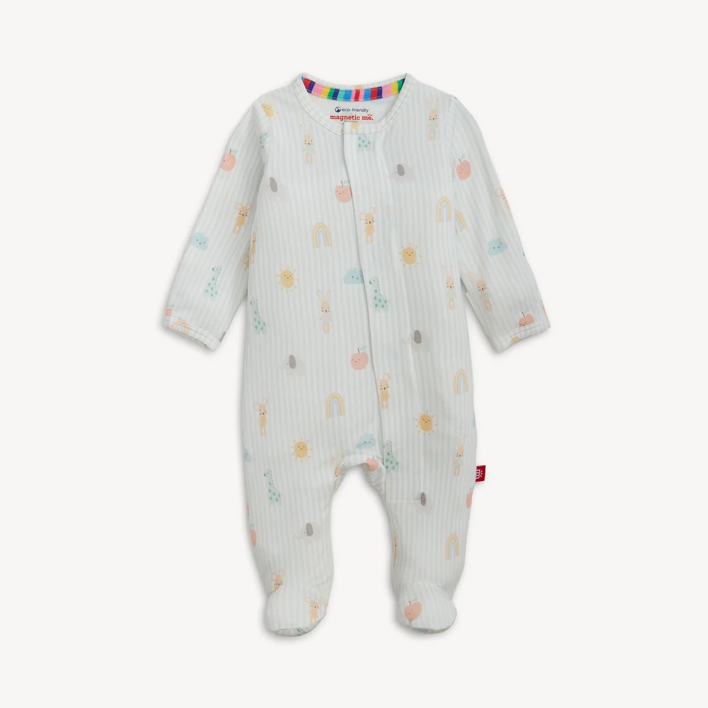 Magnetic Me lullaby sky blue modal footie with magnetic closures, soft fabric, and long sleeves for comfortable baby sleepwear.