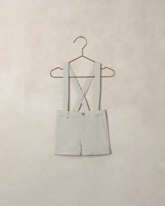 Noralee Sky Stripe Suspender Shorts featuring a stylish sky blue striped design with adjustable suspenders and a casual fit.