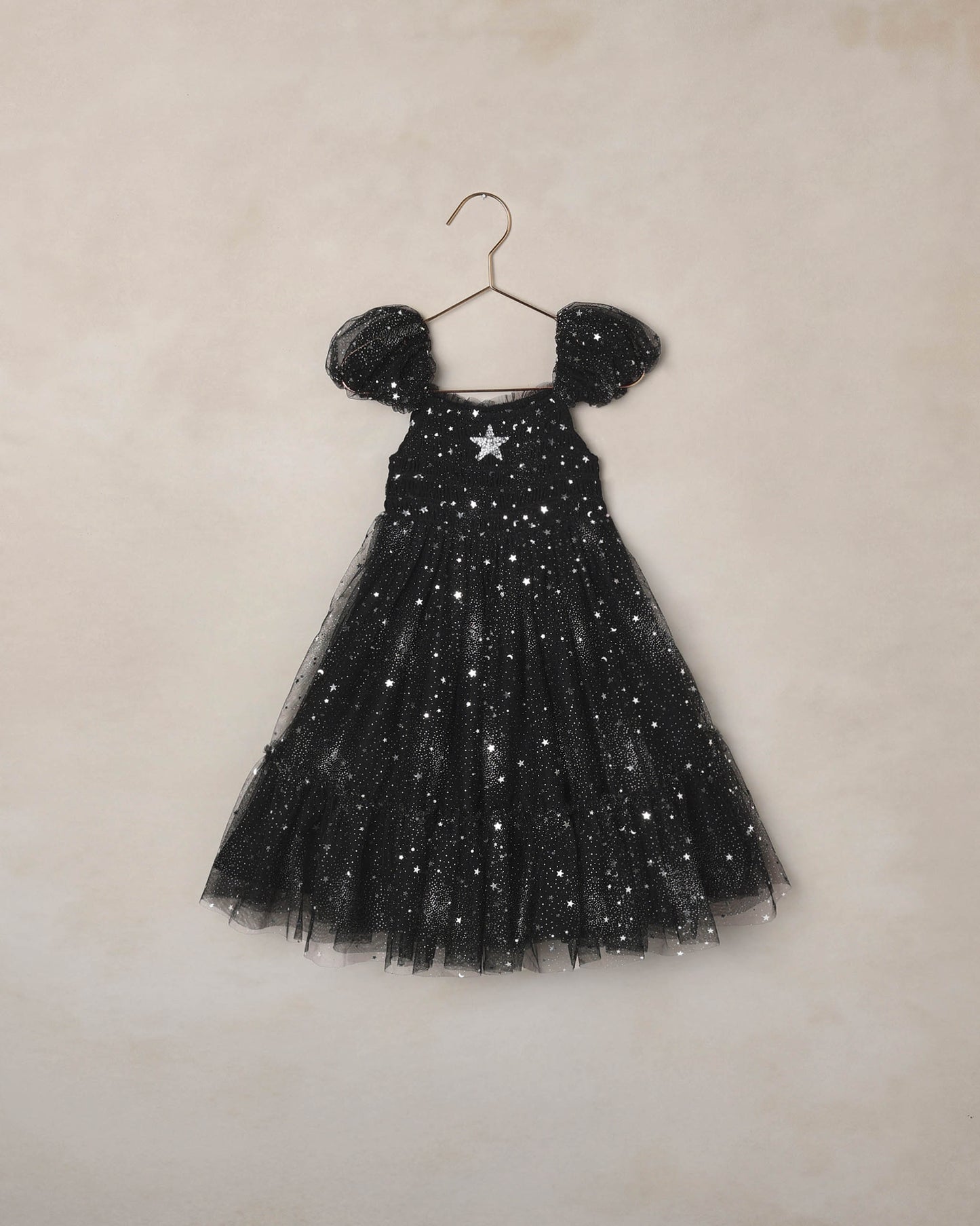 Black Silver Stars Clara Dress by Noralee featuring silver star embellishments and a stylish, fitted silhouette.