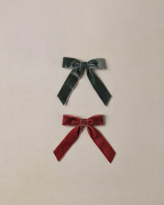 Green,Ruby Velvet Bows Set