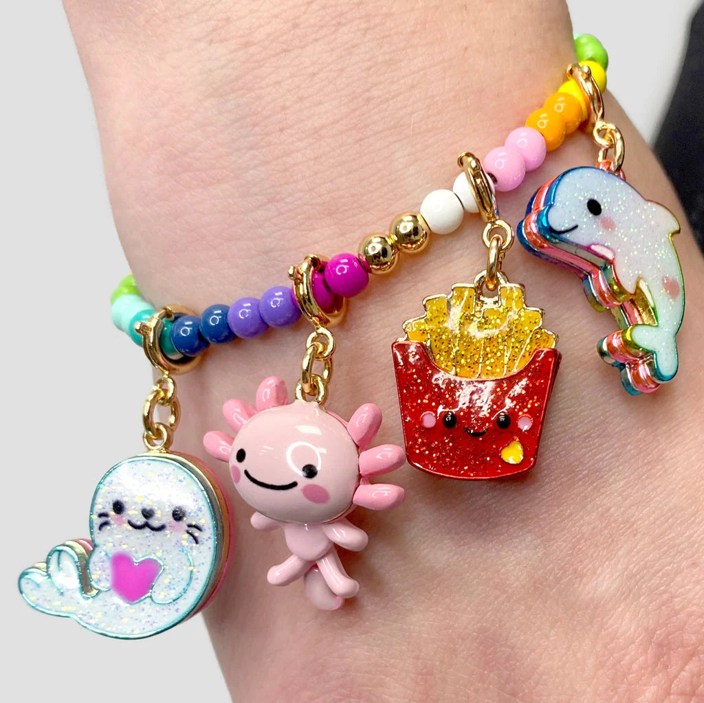 Charm It! gold swivel axolotl charm featuring a cute, detailed axolotl design with a swivel mechanism on a jewelry chain.