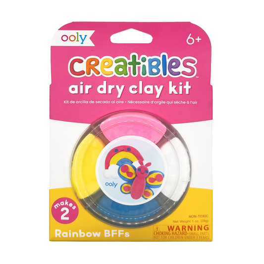 Ooly Creatibles Mini Air Dry Clay Kit featuring rainbow BFFs with colorful clay and crafting supplies on the package front.