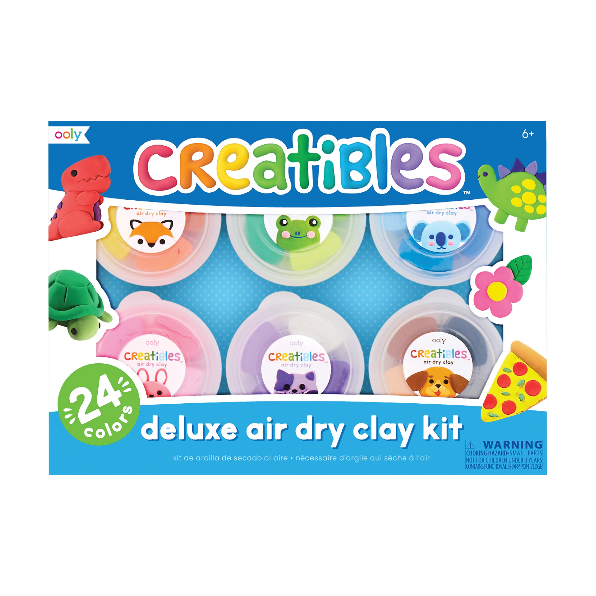 Ooly Creatibles Deluxe Air Dry Clay Kit with 24 colorful clay packages for crafting and sculpting projects.