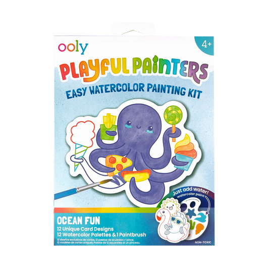 Ooly Playful Painters Easy Watercolor Painting Kit Ocean Fun with colorful paints and brushes in vibrant packaging