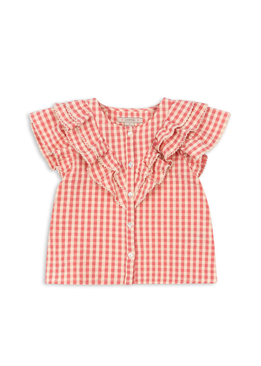 Konges Slojd - Kim Frill SS Shirt Flamingo Check