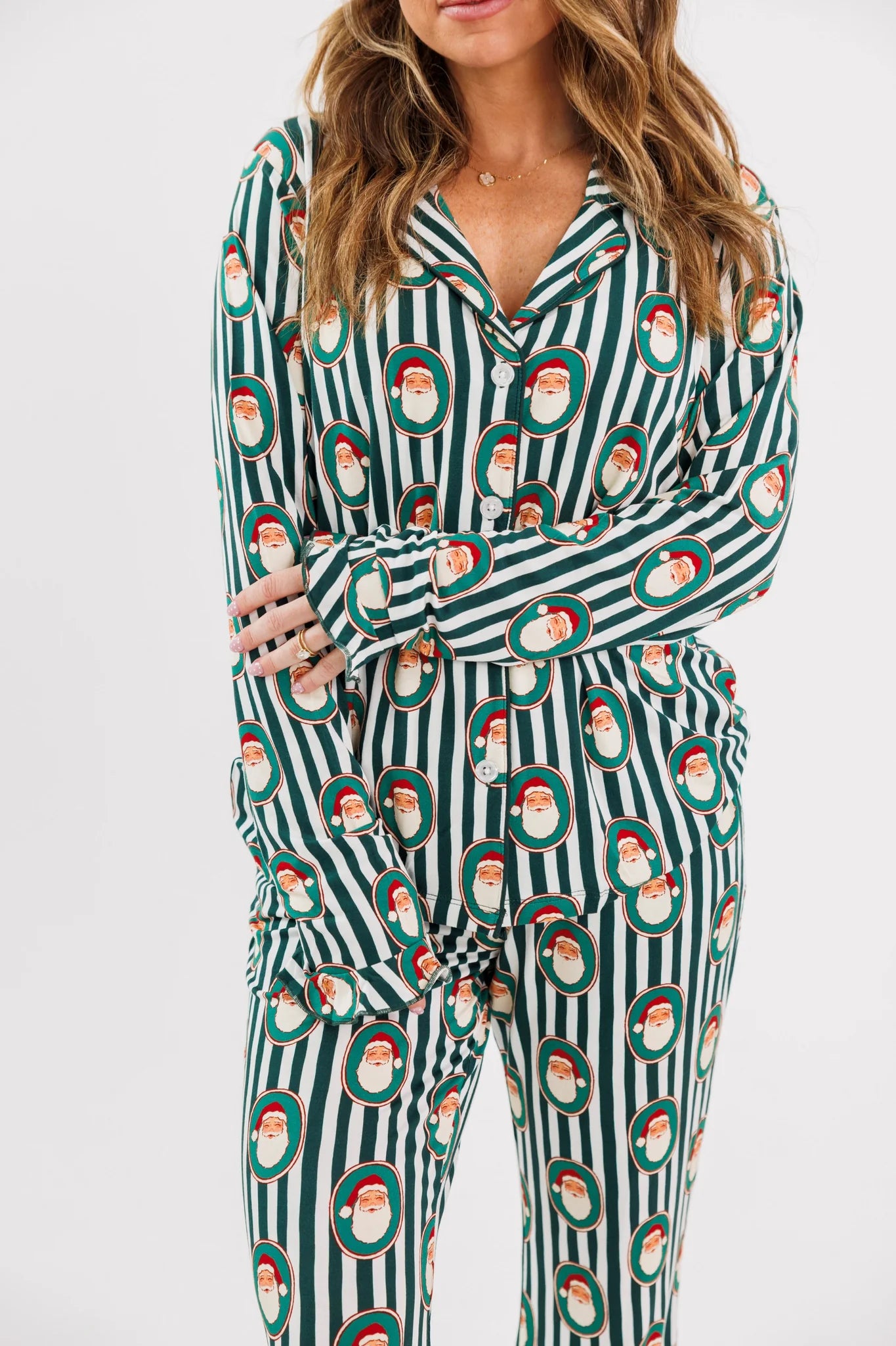 Green Santa Claus Lane Women's Long Sleeve Ruffle Set