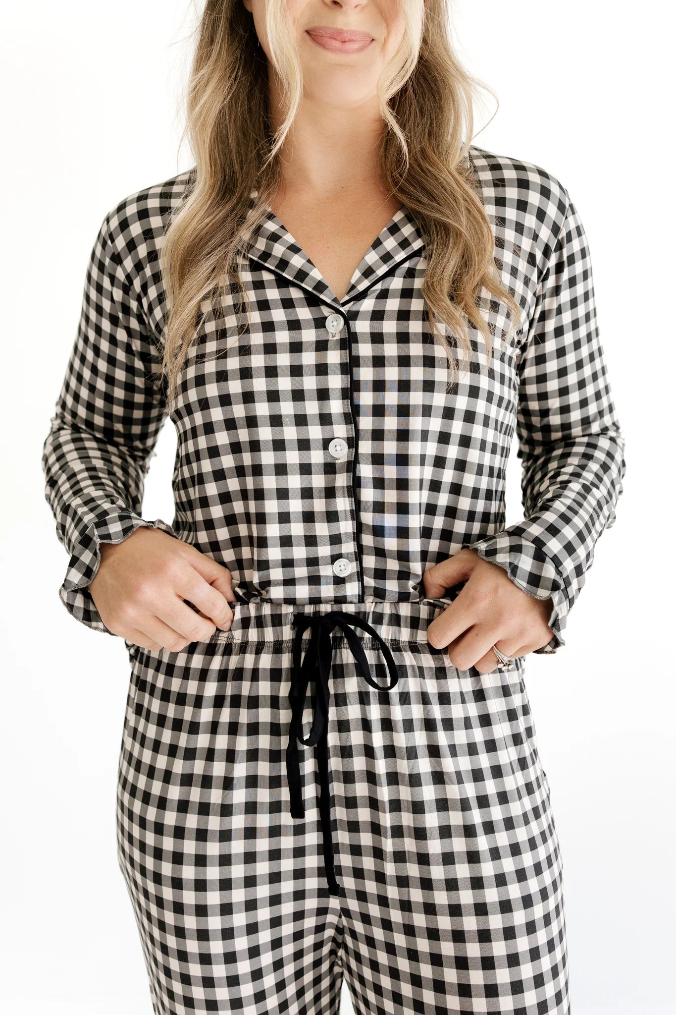 Black and Cream Gingham Women's Long Sleeve Set