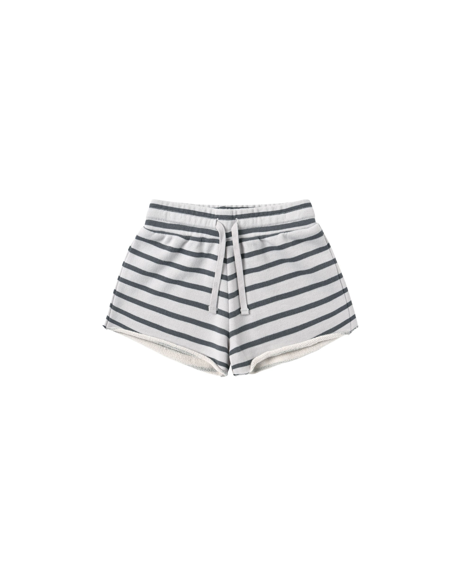 Rylee & Cru Midnight Stripe Sweat Shorts featuring cozy fabric, elastic waistband, and stylish stripe design for comfortable casual wear.