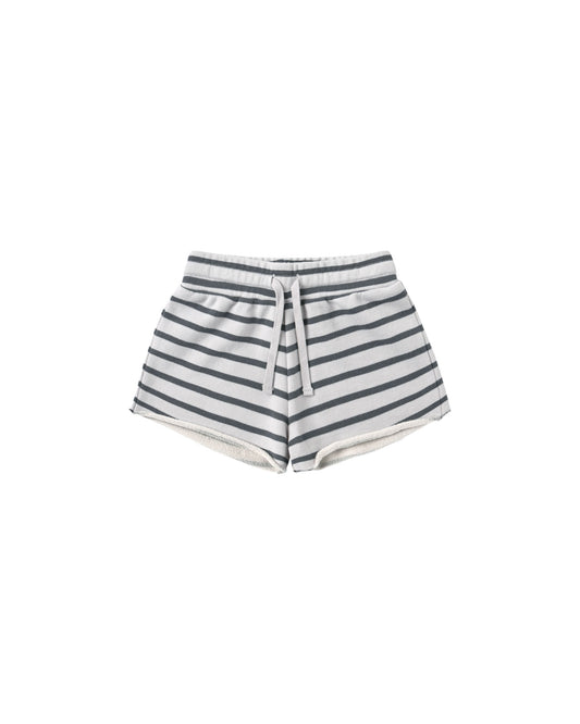 Rylee & Cru Midnight Stripe Sweat Shorts featuring cozy fabric, elastic waistband, and stylish stripe design for comfortable casual wear.