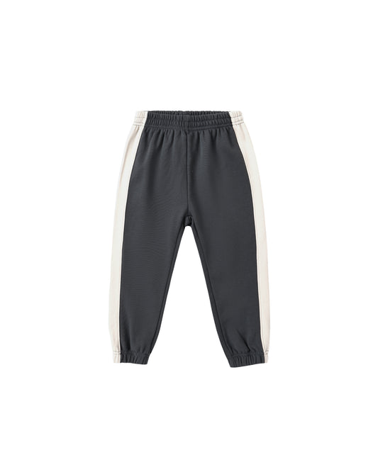 Rylee & Cru Midnight Paneled Sweatpant showing dark gray fabric with stylish paneling and relaxed fit for comfortable wear.