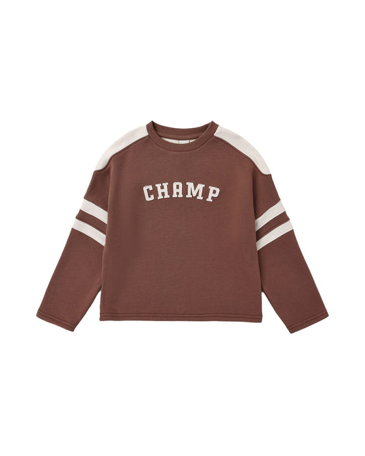 Rylee & Cru Champ Hockey sweatshirt in mulberry color, featuring a cozy, casual fit with hockey-inspired design.