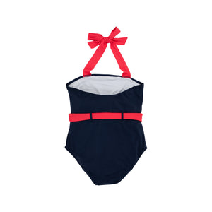 The Beaufort Bonnet Company - Navy & Red Palm Beach Bathing Suit