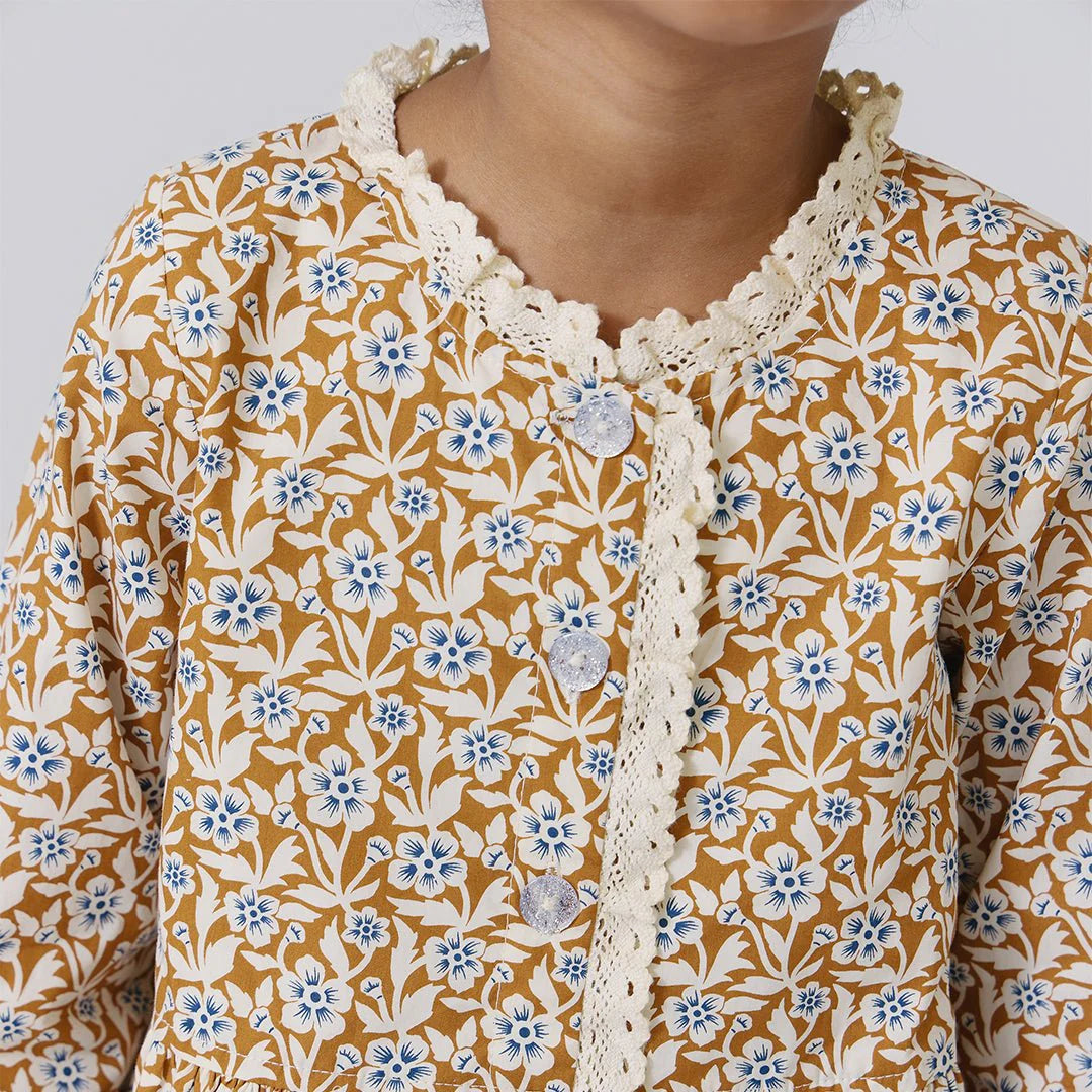 Gold Climbing Floral Girls Autumn Dress