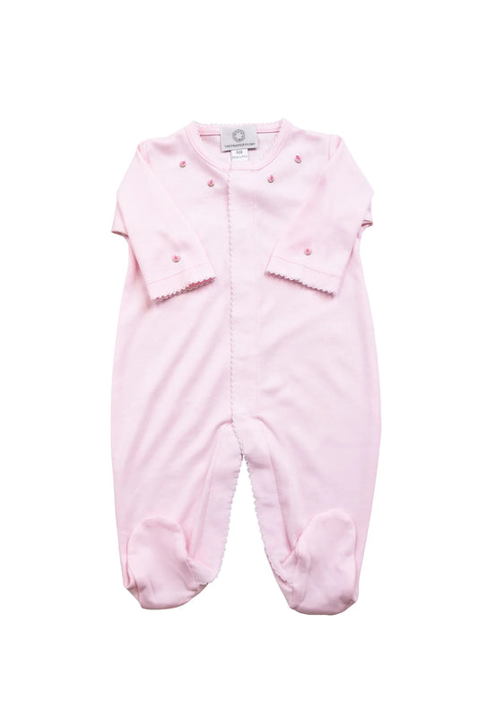 Pink Proper Pima footed pajamas by The Proper Peony, cozy and soft, featuring a comfortable fit and adorable design for kids.