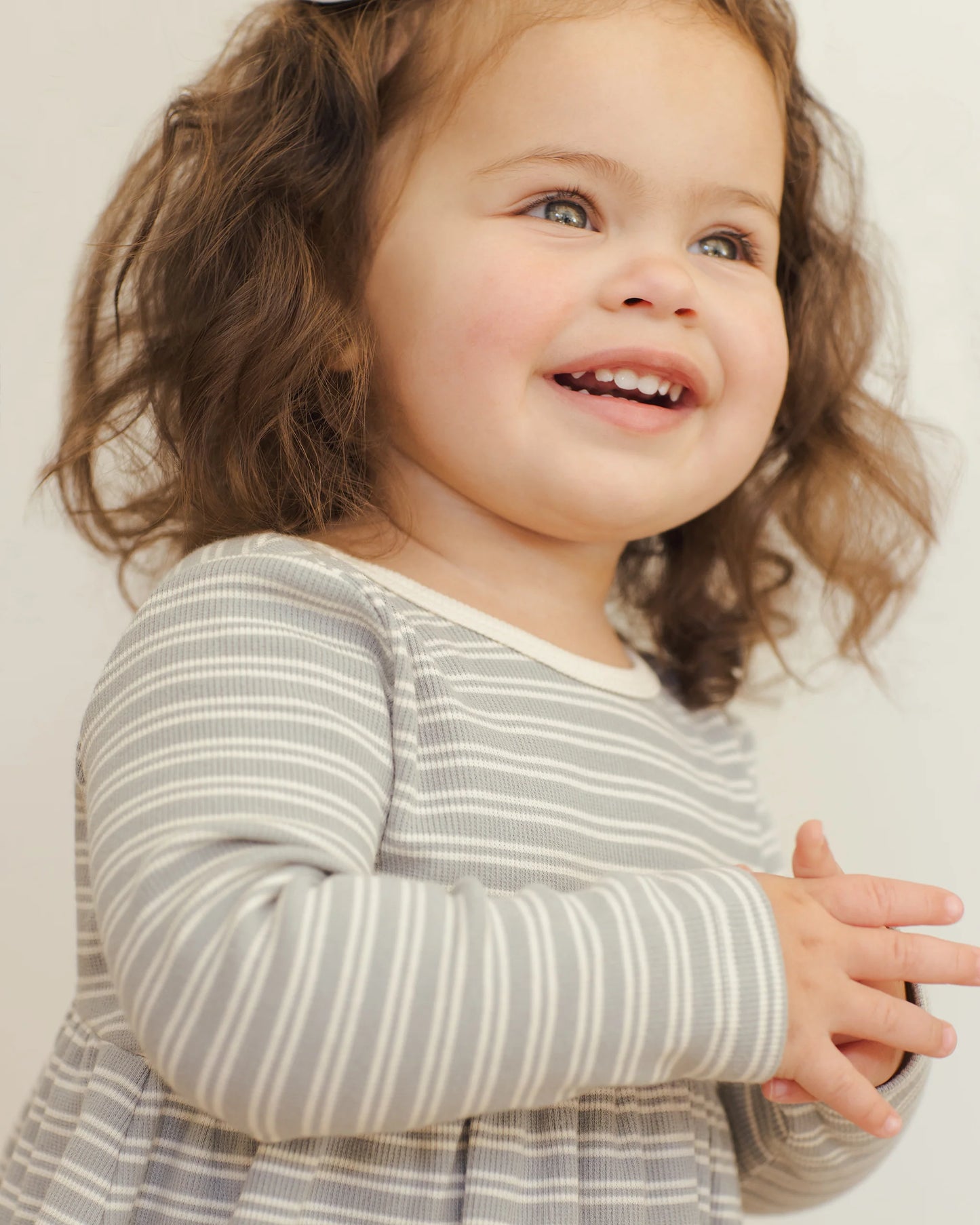 Steel Blue Microstripe Ribbed Longsleeve Dress