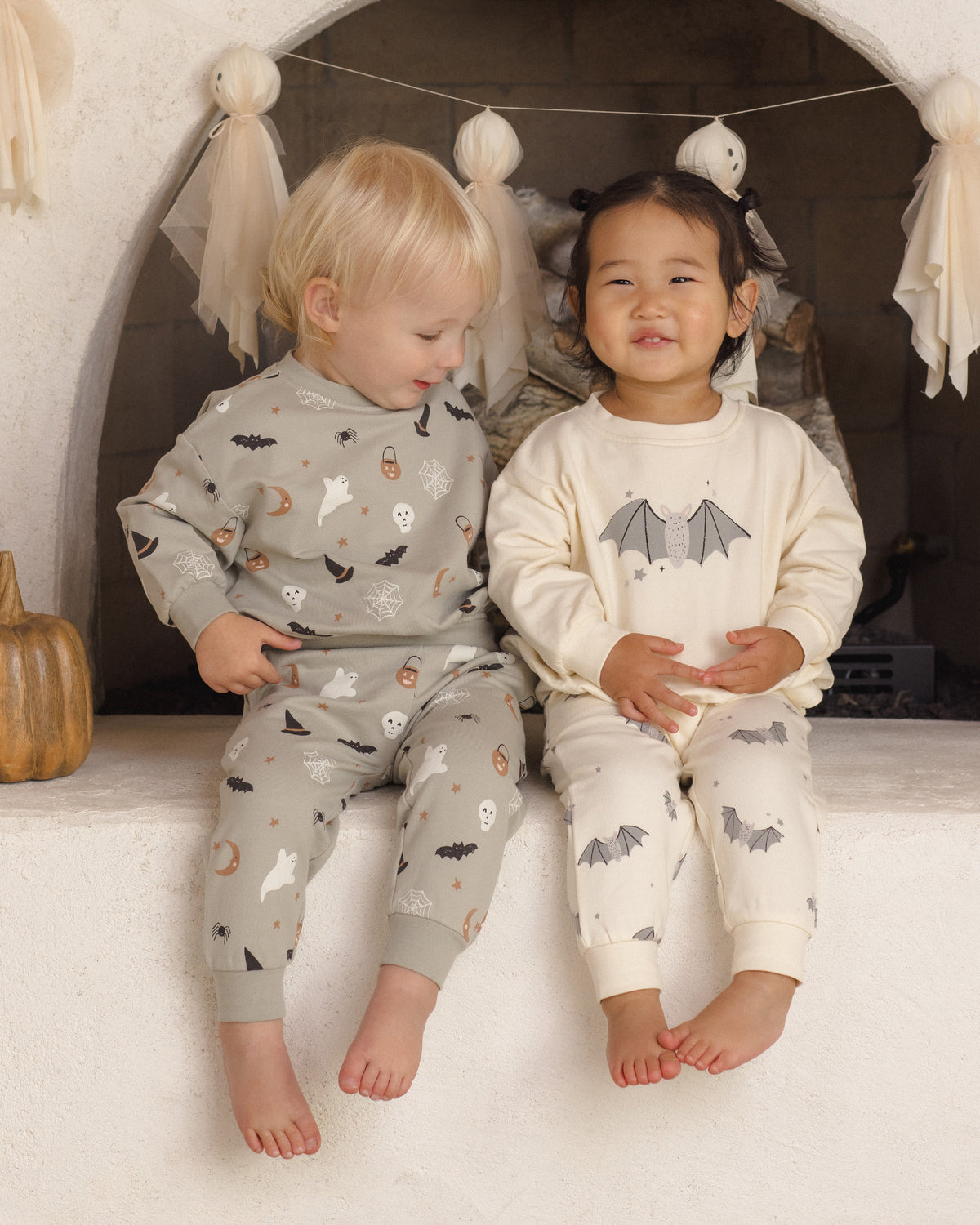 Relaxed fleece Halloween sweatshirt by Quincy Mae featuring festive spooky designs, ideal for cozy seasonal wear.