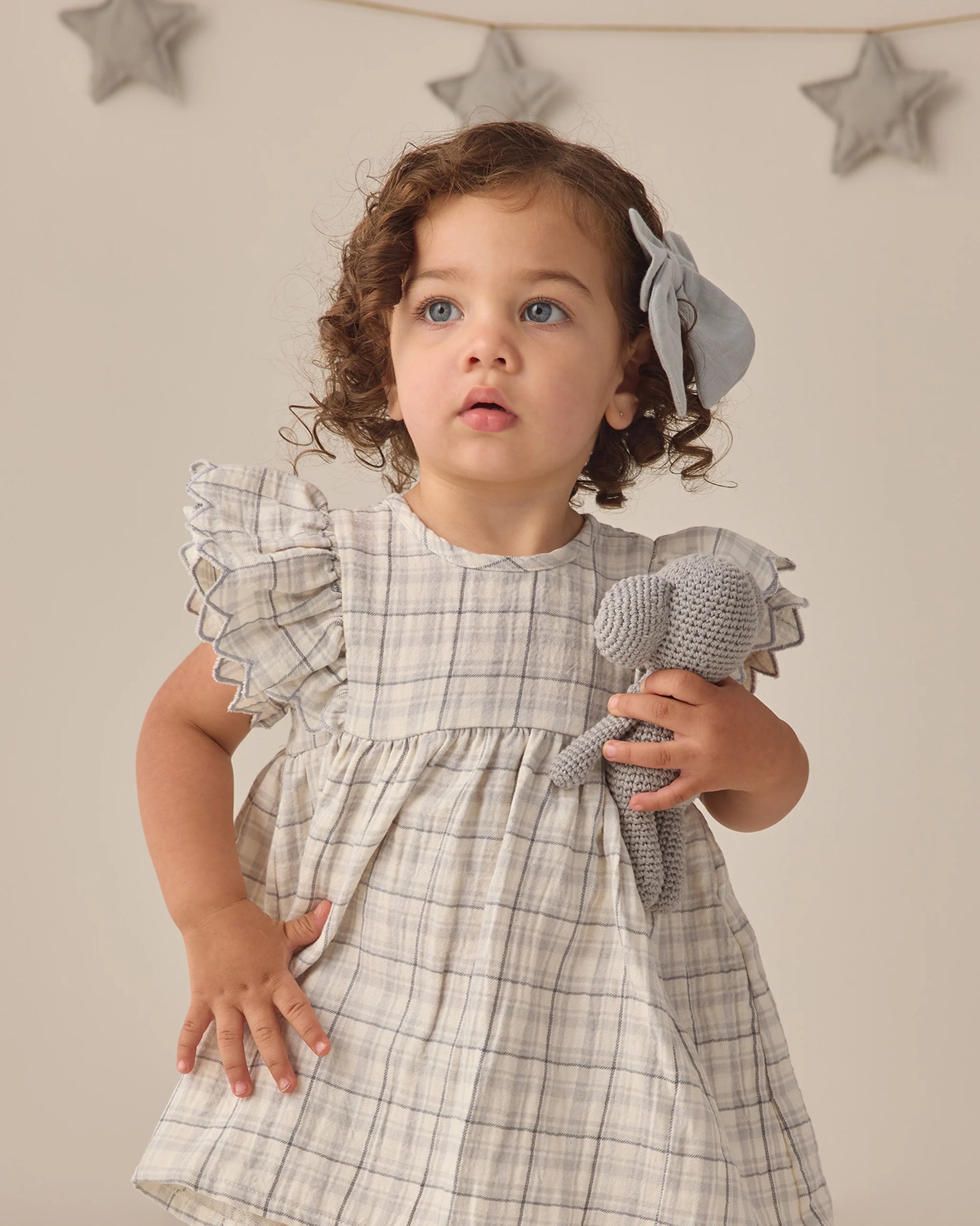 Blue plaid Alina dress by Quincy Mae, featuring a soft fabric, classic pattern, and a comfortable fit for stylish everyday wear.