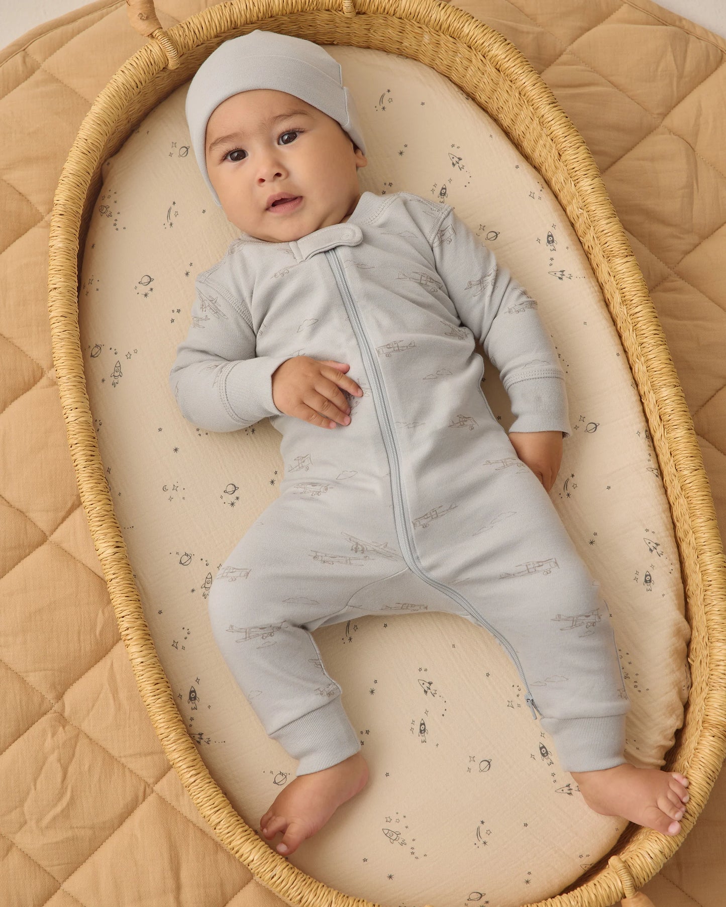 Sky blue knotted baby hat by Quincy Mae with soft fabric and a cute knot detail, perfect for newborns and infants.