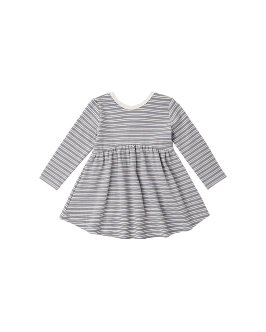 Slate Microstripe Ribbed Long Sleeve Dress