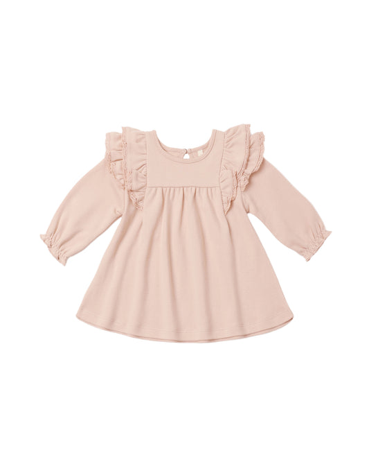 Dusty Rose Long Sleeve Flutter Dress
