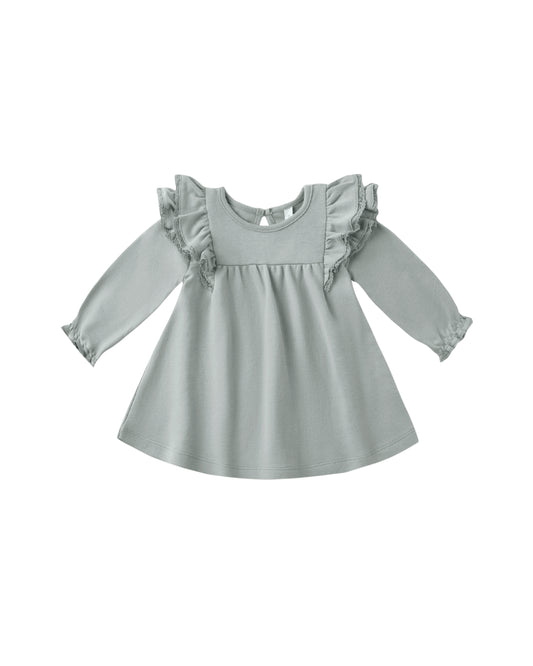 Steel Blue Longsleeve Flutter Dress