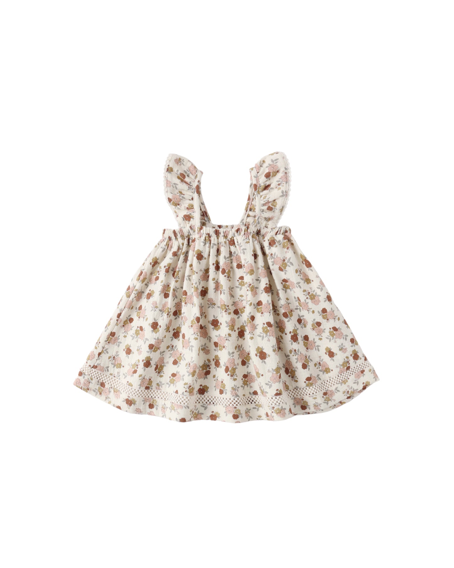 Quincy Mae Bloom Ruffle Tank Dress in natural fabric, featuring ruffled straps and a soft, flowing design for girls.