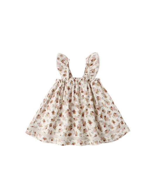 Quincy Mae Bloom Ruffle Tank Dress in natural fabric, featuring ruffled straps and a soft, flowing design for girls.