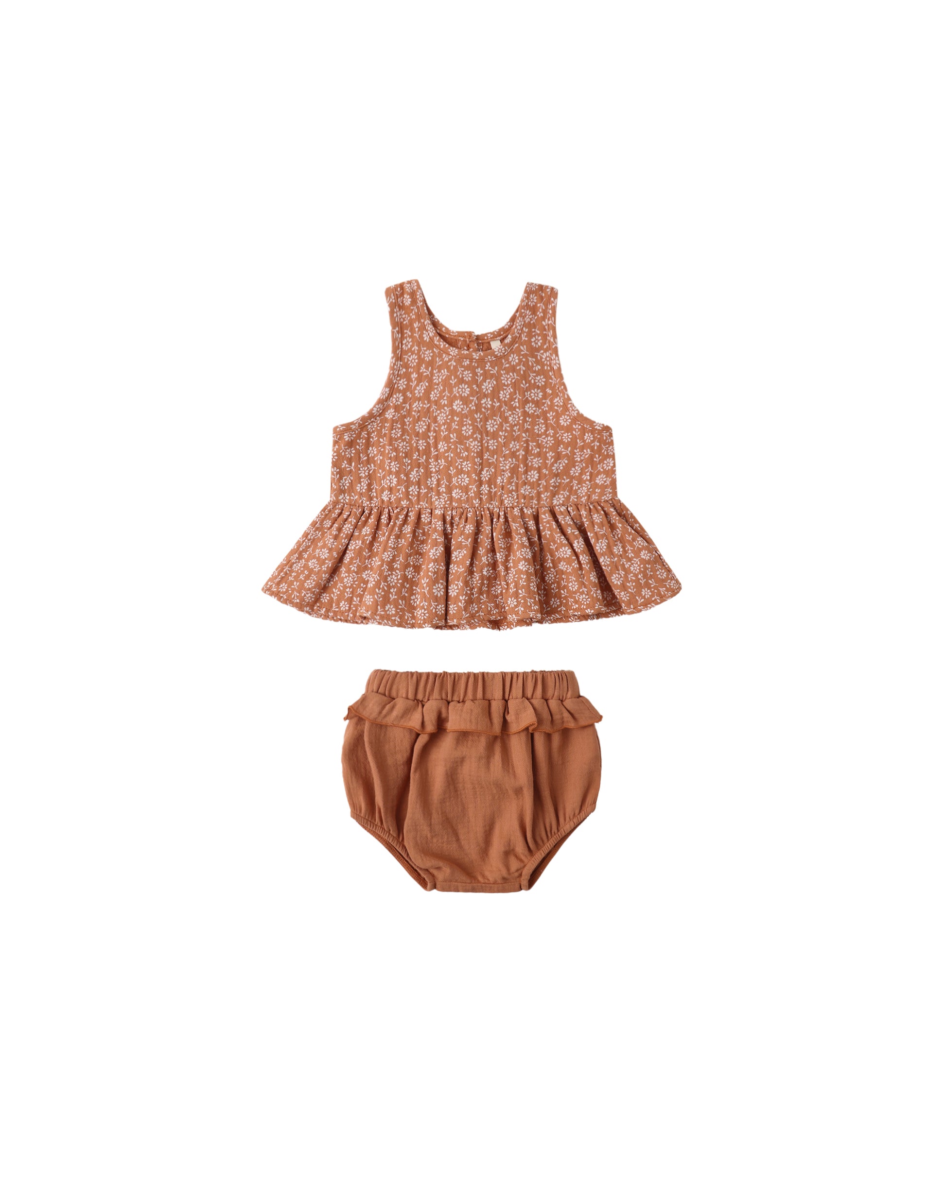Sleeveless Poppy Floral Peplum Set by Quincy Mae, featuring a colorful flower pattern and a stylish peplum design for girls.