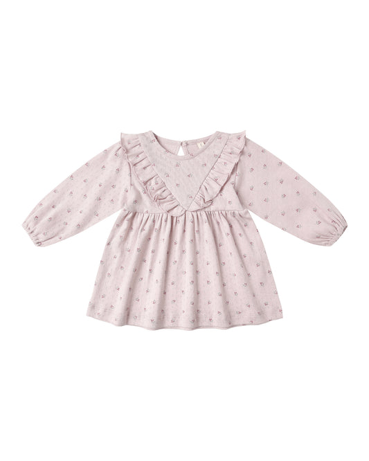 Lilac Ditsy Long Sleeve Ruffle V Dress