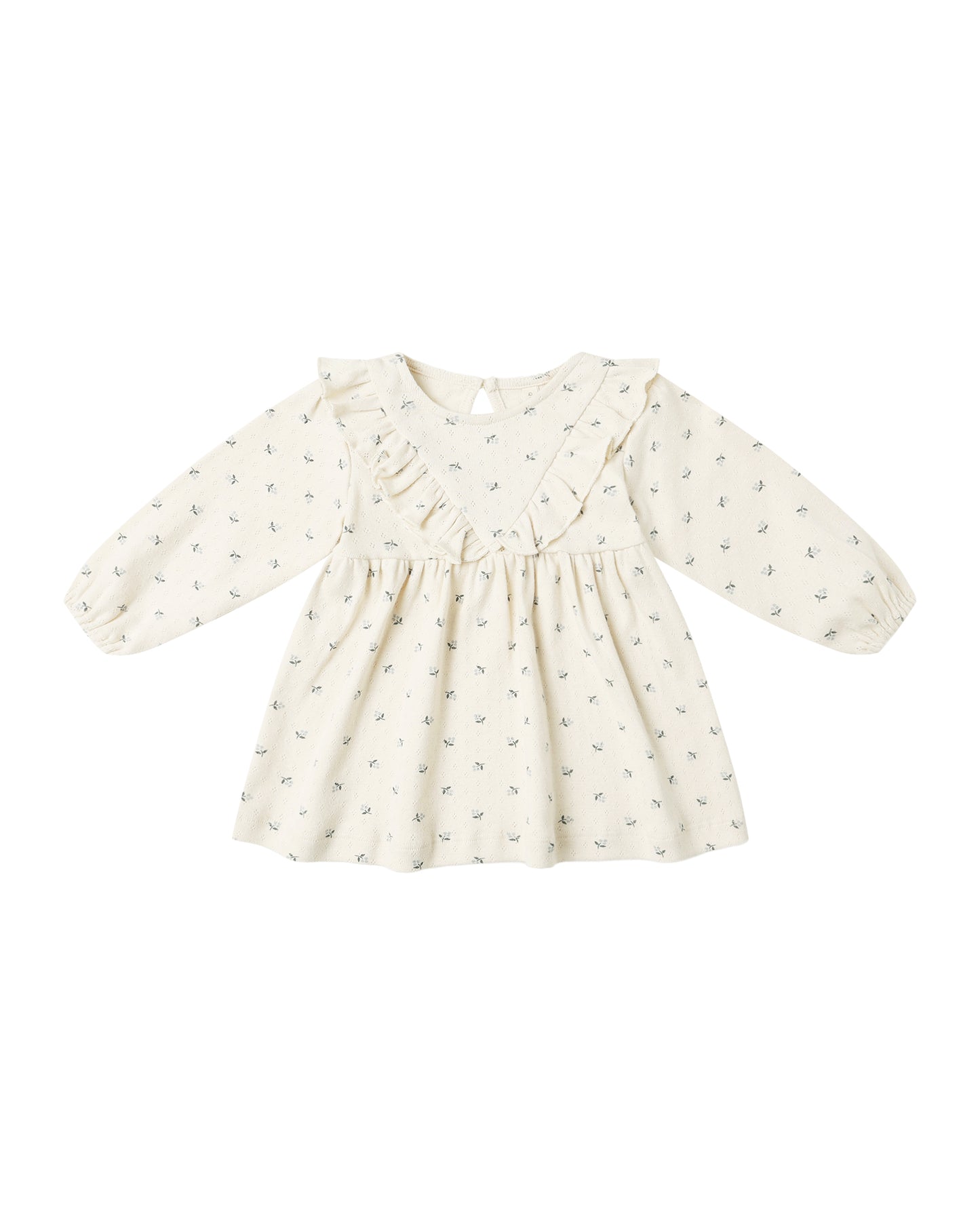 Blue Ditsy Long Sleeve Ruffle V Dress