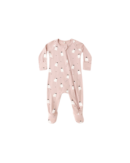 Pink Ghosts Bamboo Zip Footie