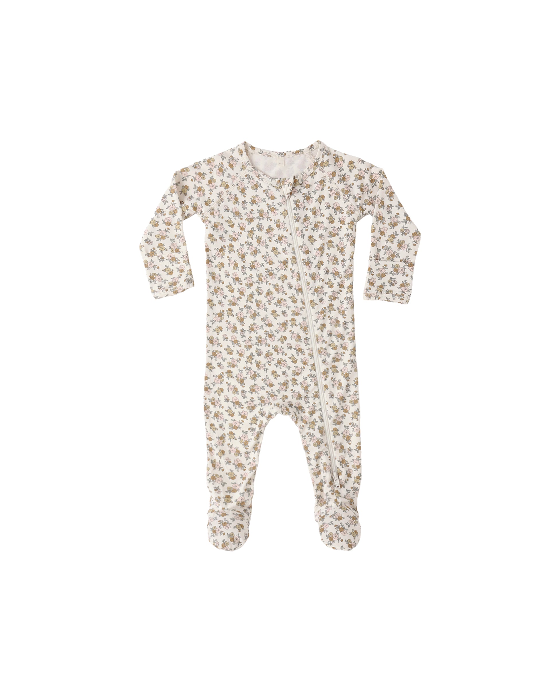 Wildflower Bamboo Zip Footie by Quincy Mae in ivory, featuring soft bamboo fabric and a convenient zipper for easy dressing.