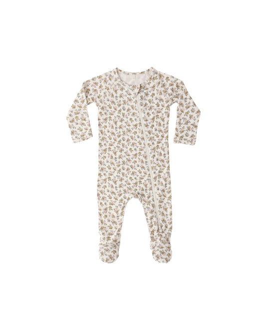 Wildflower Bamboo Zip Footie by Quincy Mae in ivory, featuring soft bamboo fabric and a convenient zipper for easy dressing.