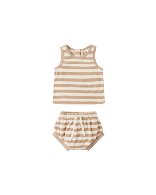 Latte Stripe Terry Tank + Short Set