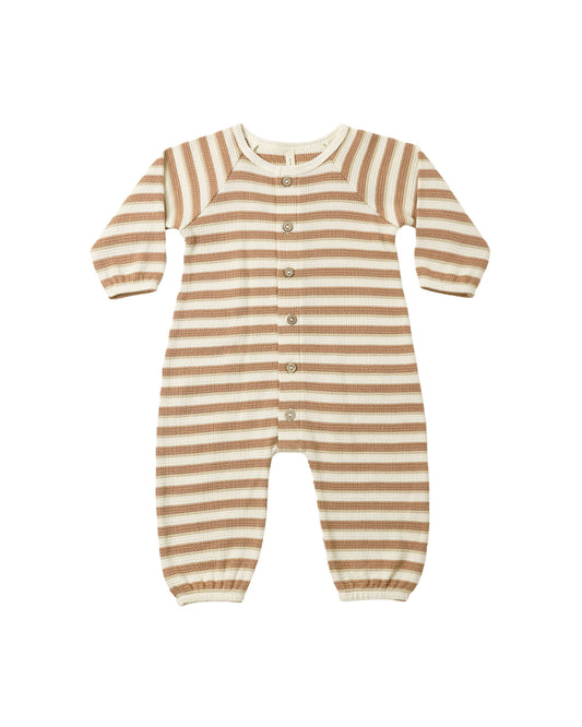 Spice Stripe Waffle Long Sleeve Jumpsuit