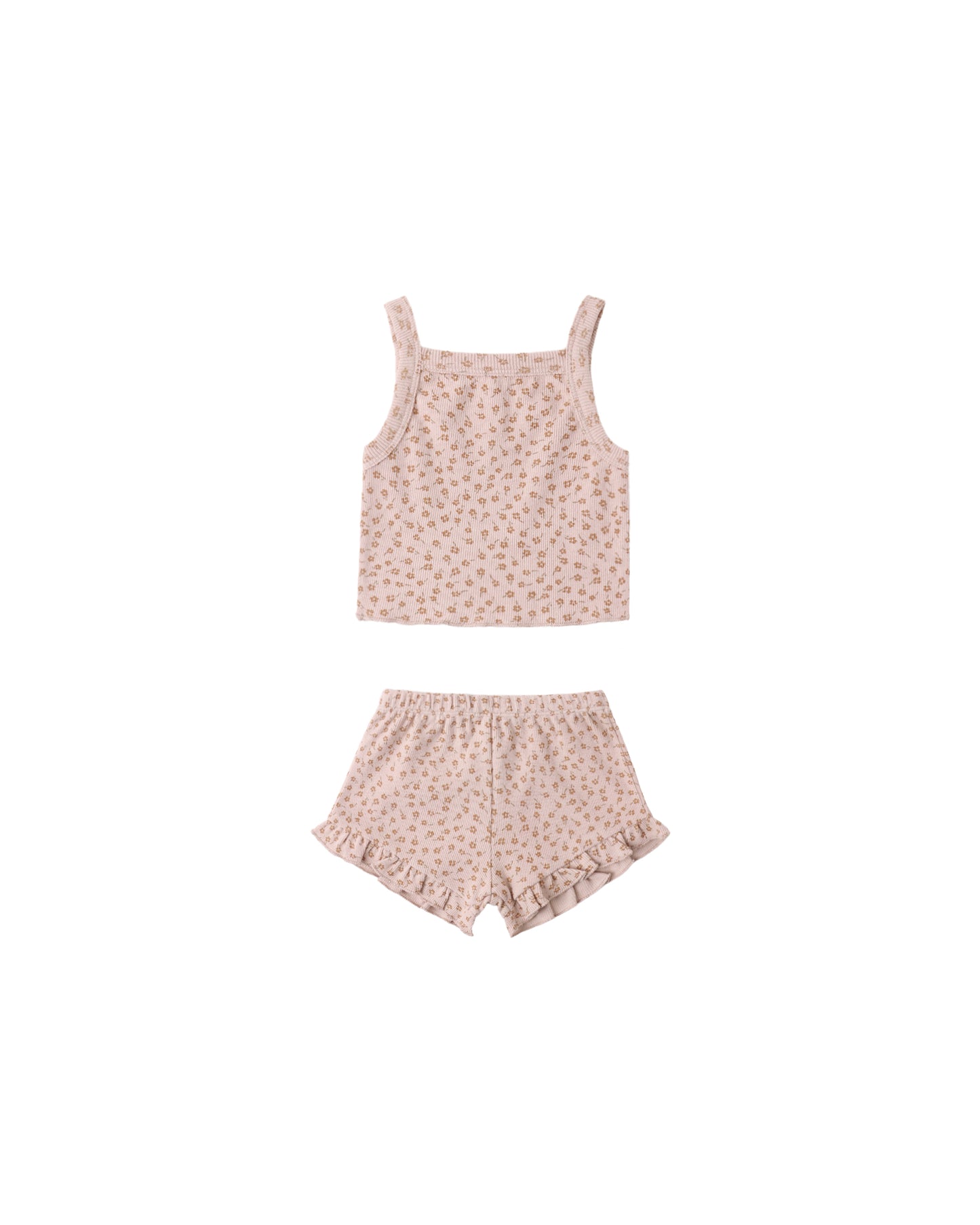 Quincy Mae Posy Evie tank top and shortie set in blush pink, soft cotton fabric, perfect for comfy everyday wear.